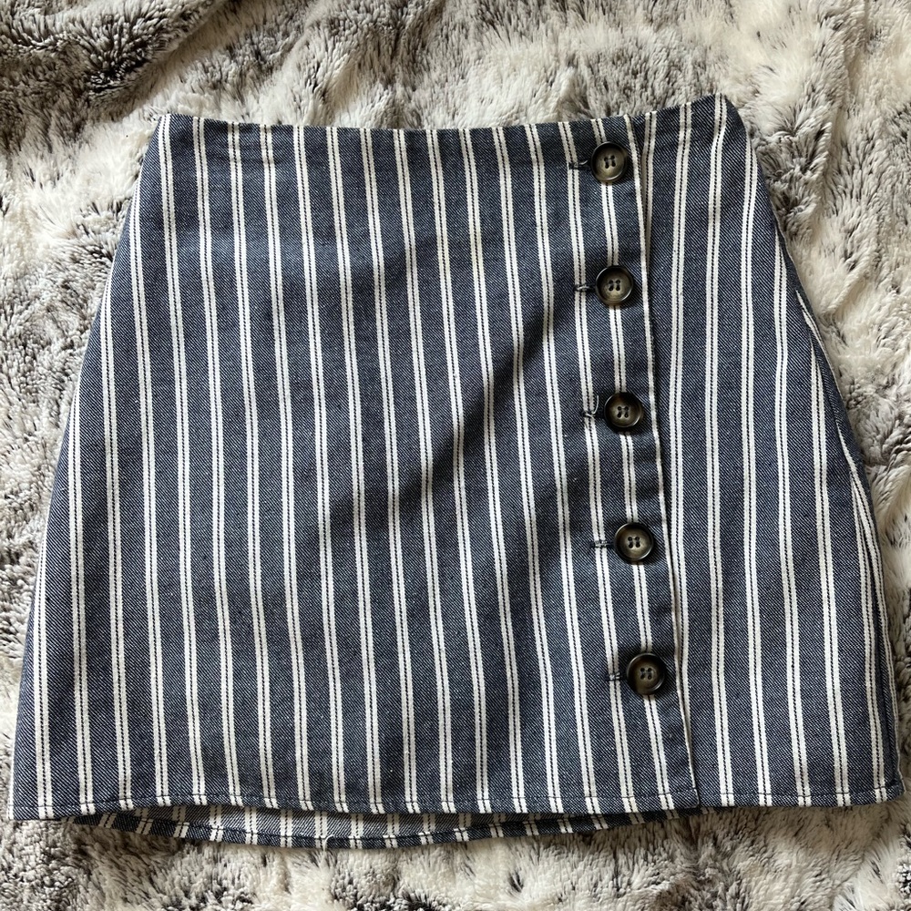 blue and white stripped mini skirt